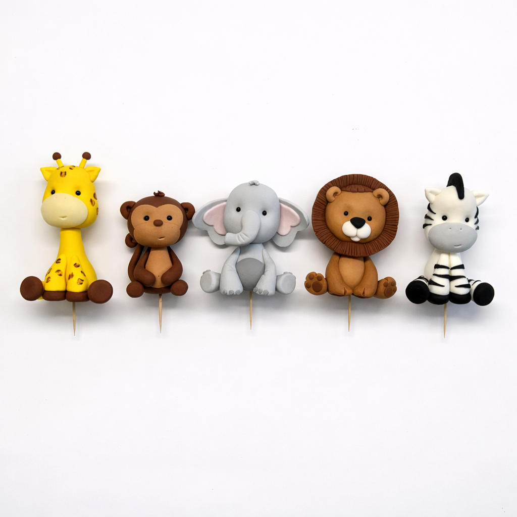 Fondant animals safari jungle giraffe, monkey, elephant, lion and zebra
