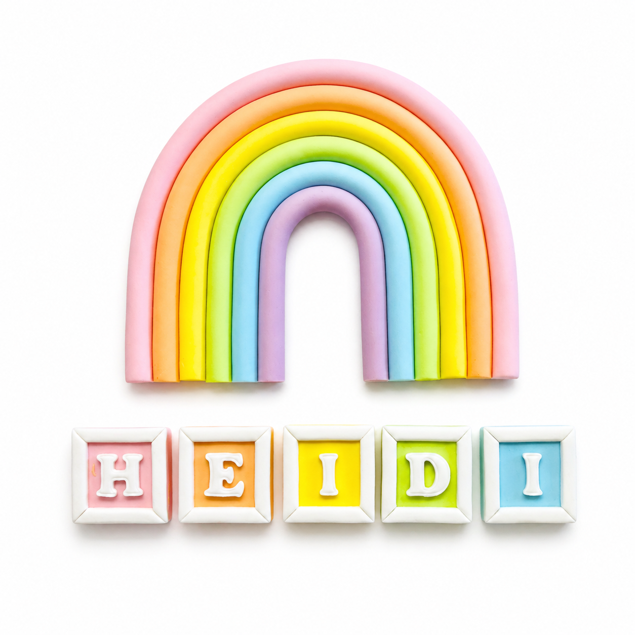 Pastel rainbow with personalised name blocks fondant cake topper