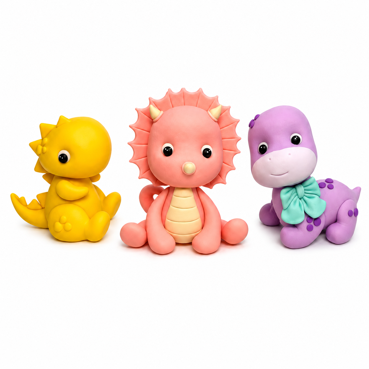 Cute Dinosaur Cake Topper Set – Baby Dino Fondant Cake Decorations for First Birthday
