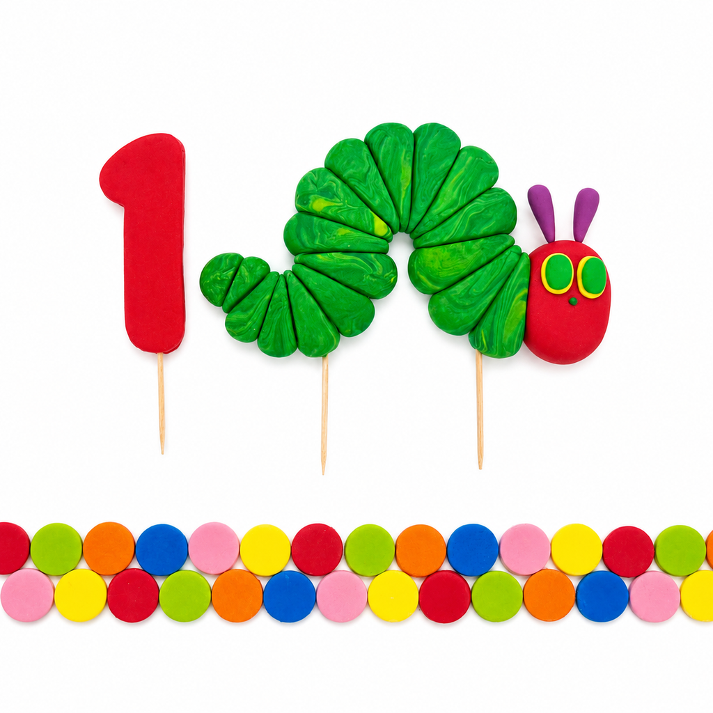 Very Hungry Caterpillar Cake Topper – First Birthday Fondant Cake Decorations with Number