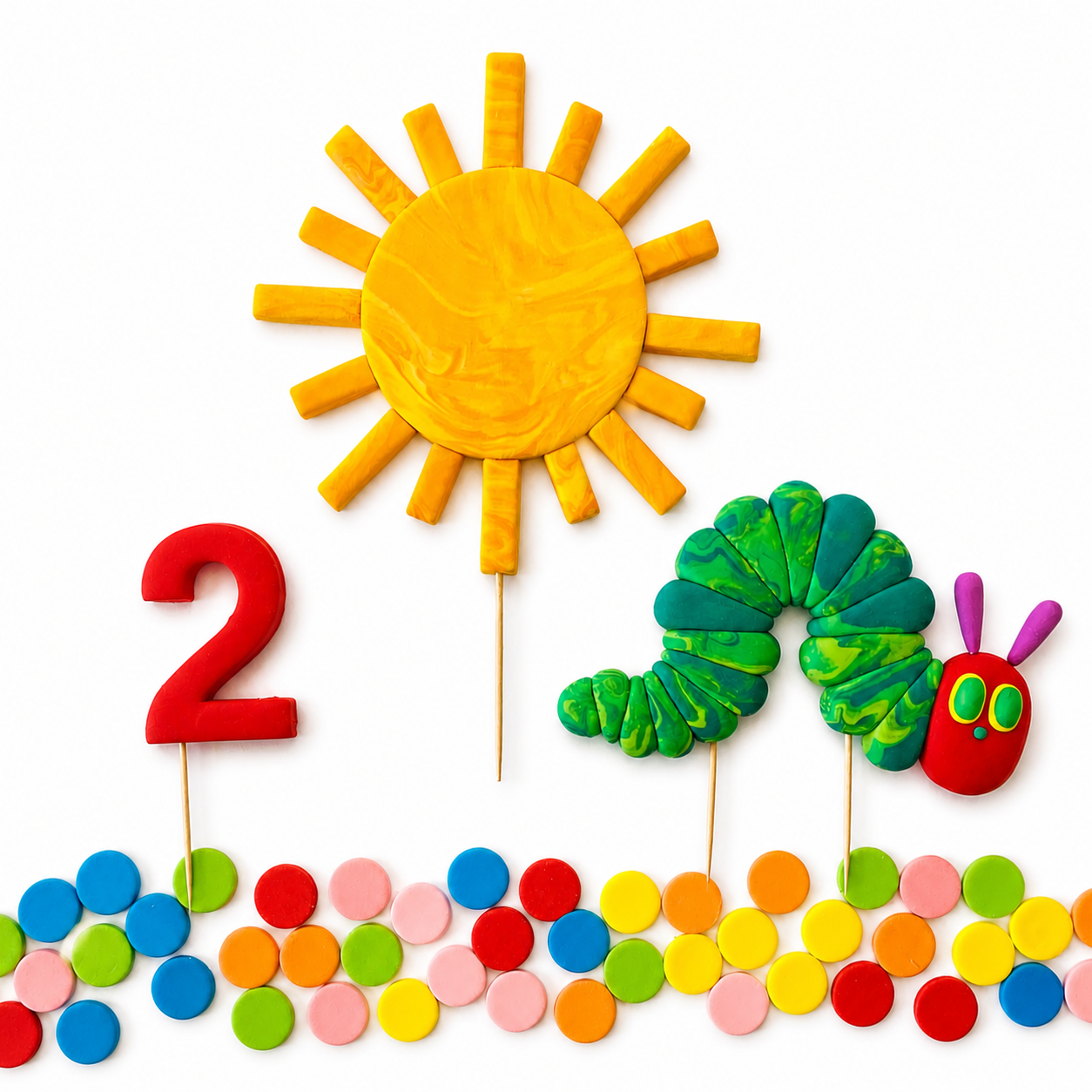 Caterpillar Cake Topper Set Personalised – First Birthday Cake Decorations with Sun & Number