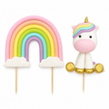 Unicorn Rainbow Cake Topper Set – Pastel Fondant Cake Decorations for Birthday